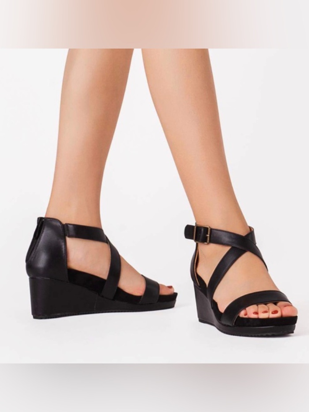 Dream Pairs Black Strappy Ankle Buckle Wedge Sandals